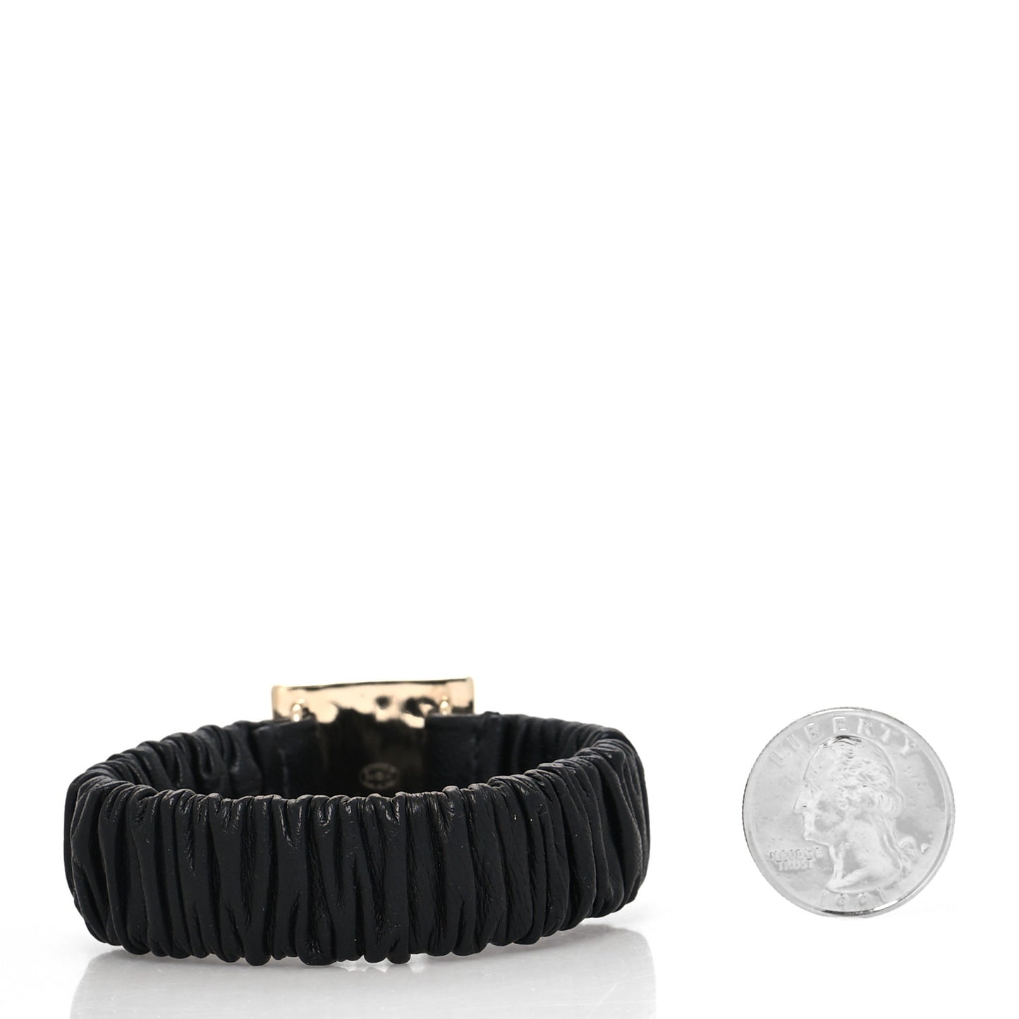 Lambskin Metal Enamel CC Hair Tie Black Gold