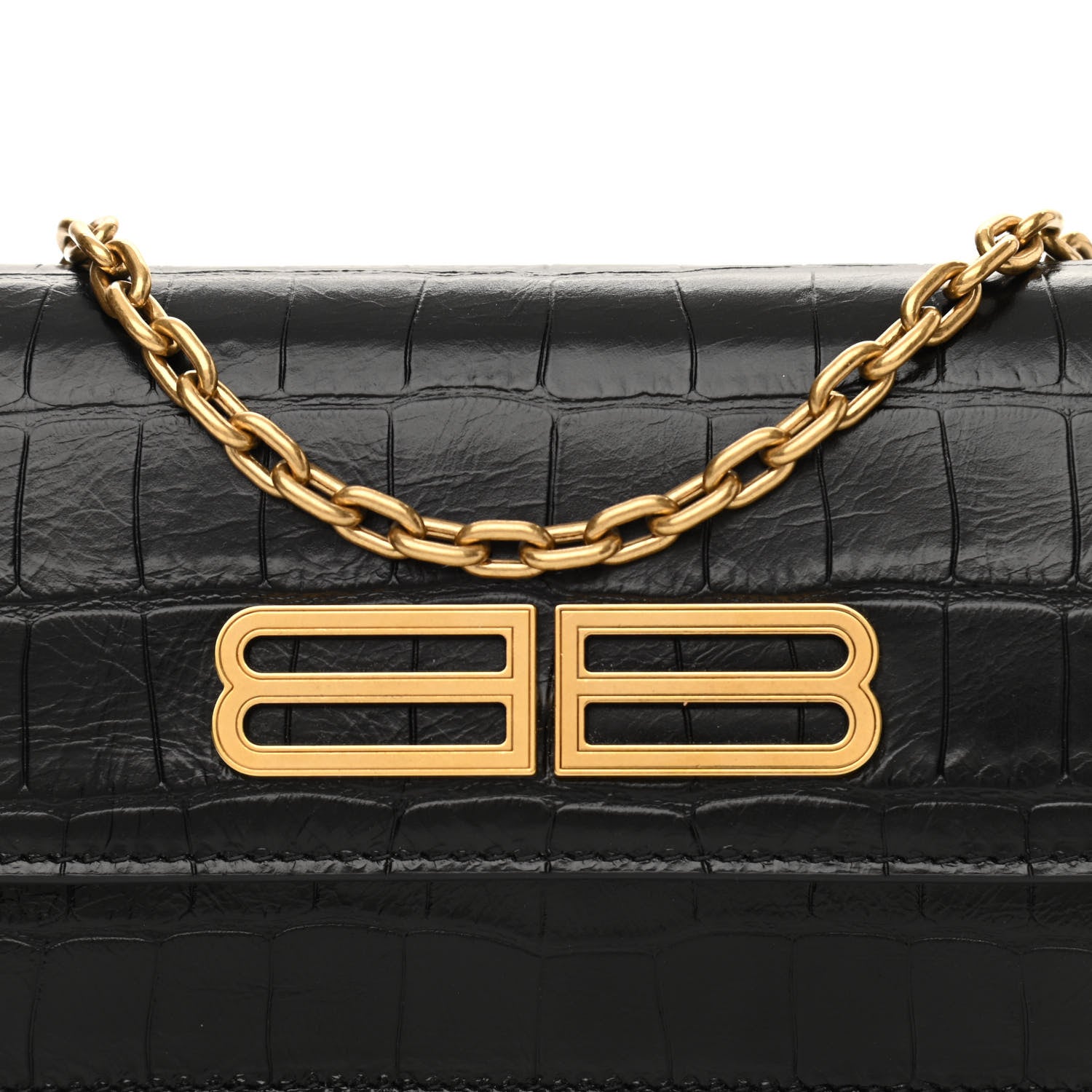 Balenciaga Extra Supple Calfskin Crocodile Embossed Gossip Wallet On Chain Black 8 of 13
