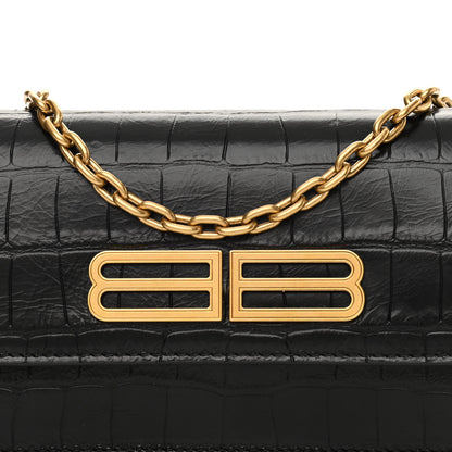 Balenciaga Extra Supple Calfskin Crocodile Embossed Gossip Wallet On Chain Black 8 of 13
