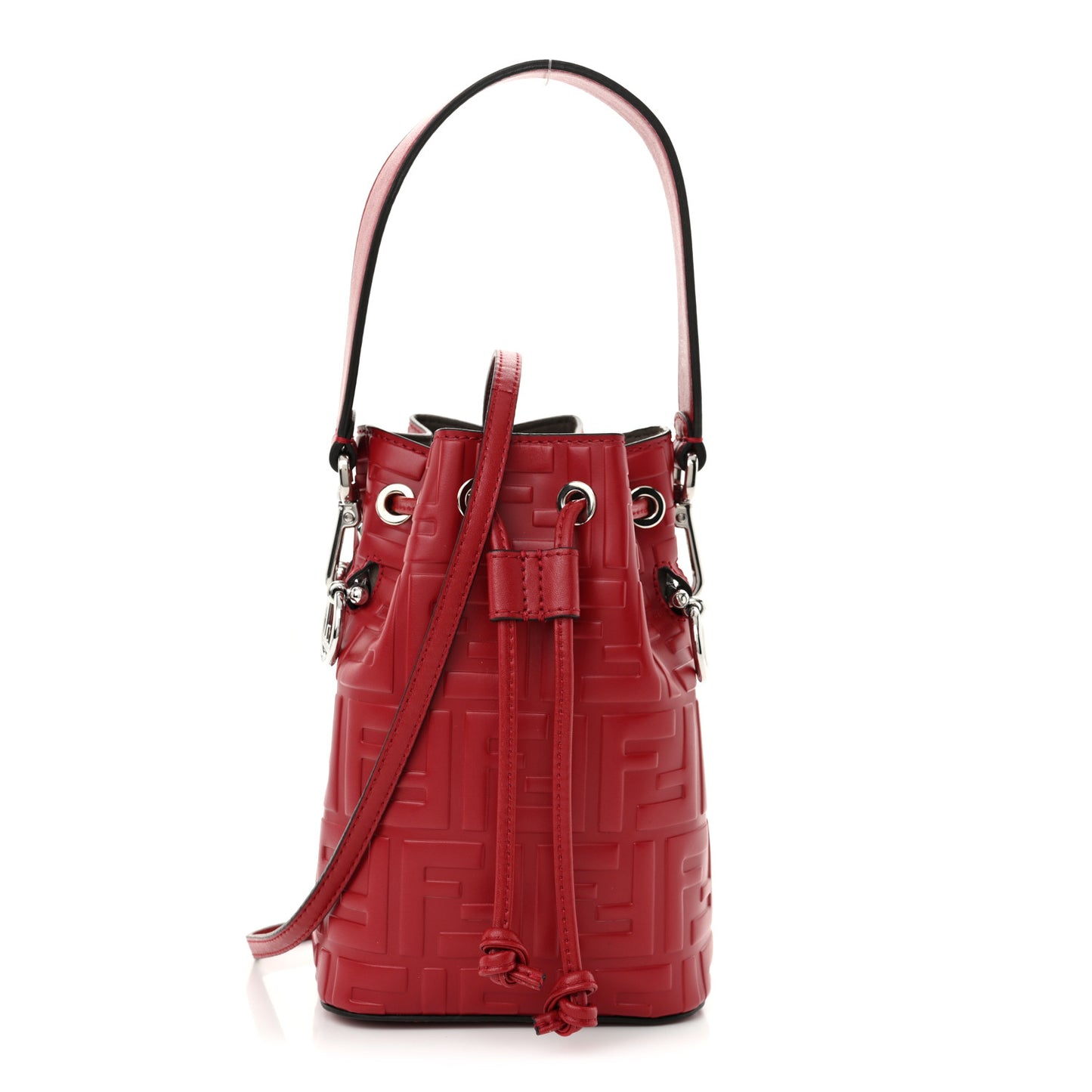 Vitello Liberty F is Fendi FF 1974 Embossed Mini Mon Tresor Bucket Bag Fragola