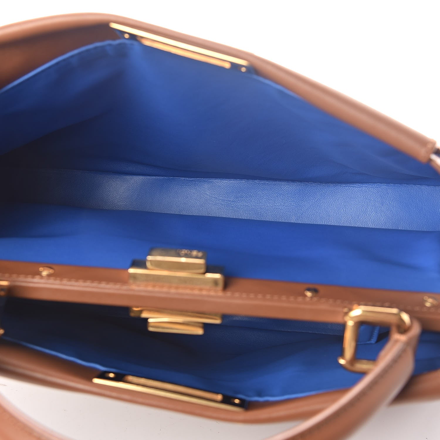 Fendi Vitello Morgan Shiny Nappa Medium Peekaboo Iconic Satchel Cuoio Bluette 7 of 10