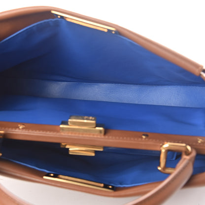 Fendi Vitello Morgan Shiny Nappa Medium Peekaboo Iconic Satchel Cuoio Bluette 7 of 10