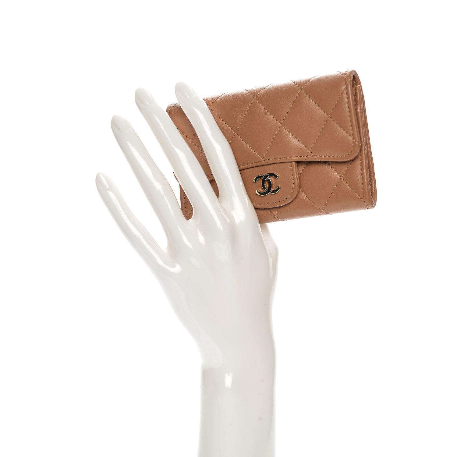 Chanel Lambskin Quilted Flap Card Holder Beige 2 of 8