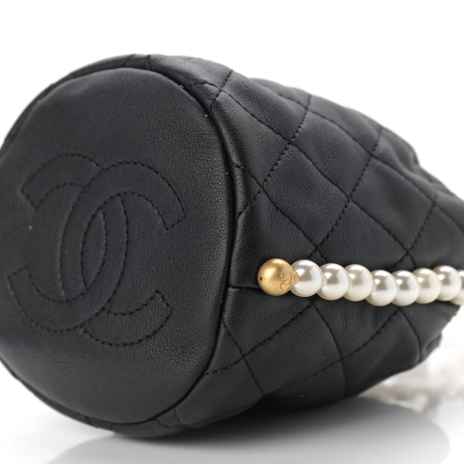 Chanel Calfskin Quilted Pearl Mini About Pearls Drawstring Bucket Bag Black 11 of 11