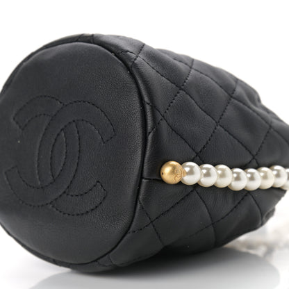 Chanel Calfskin Quilted Pearl Mini About Pearls Drawstring Bucket Bag Black 11 of 11