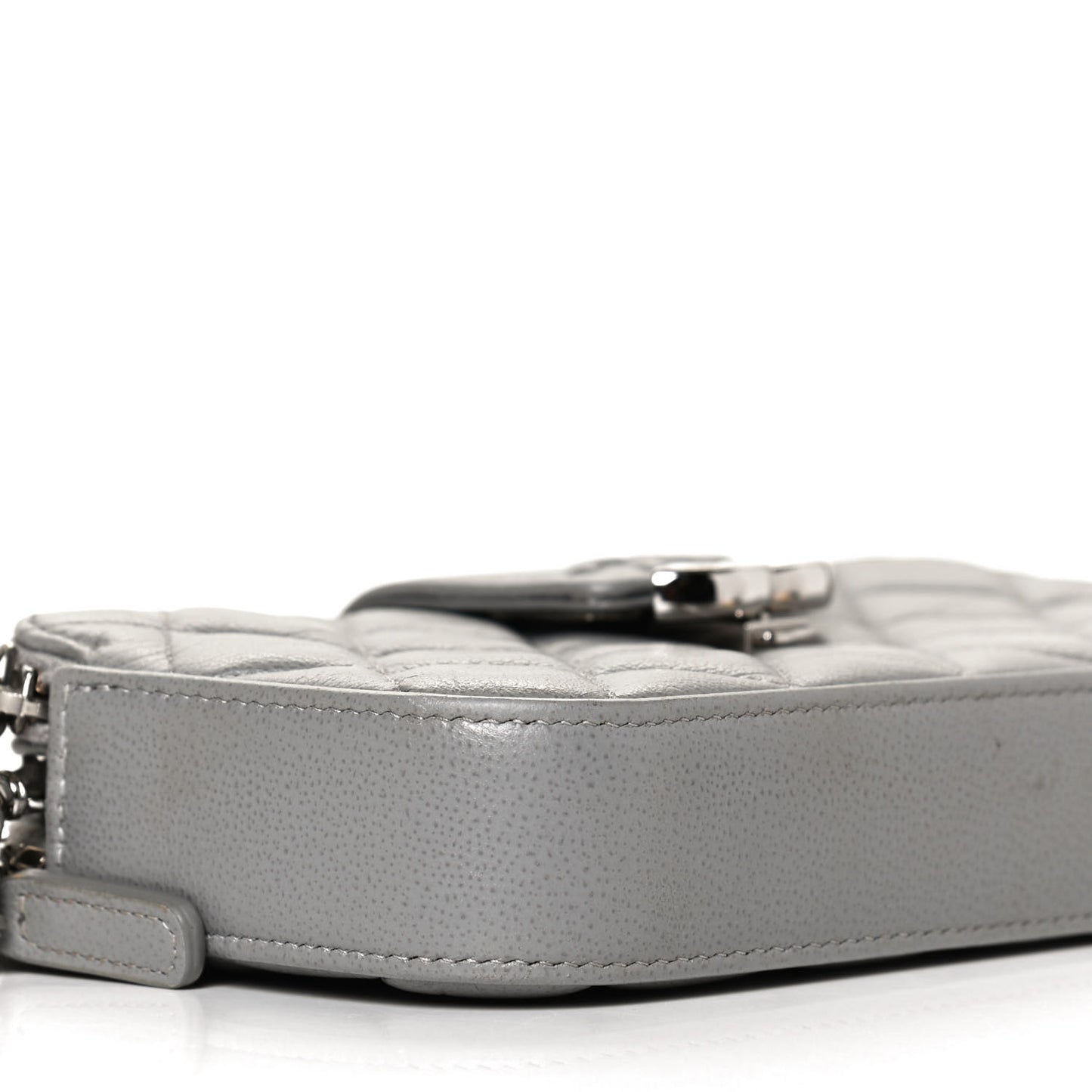 Grained Calfskin Quilted CC Box Clutch With Chain Grey