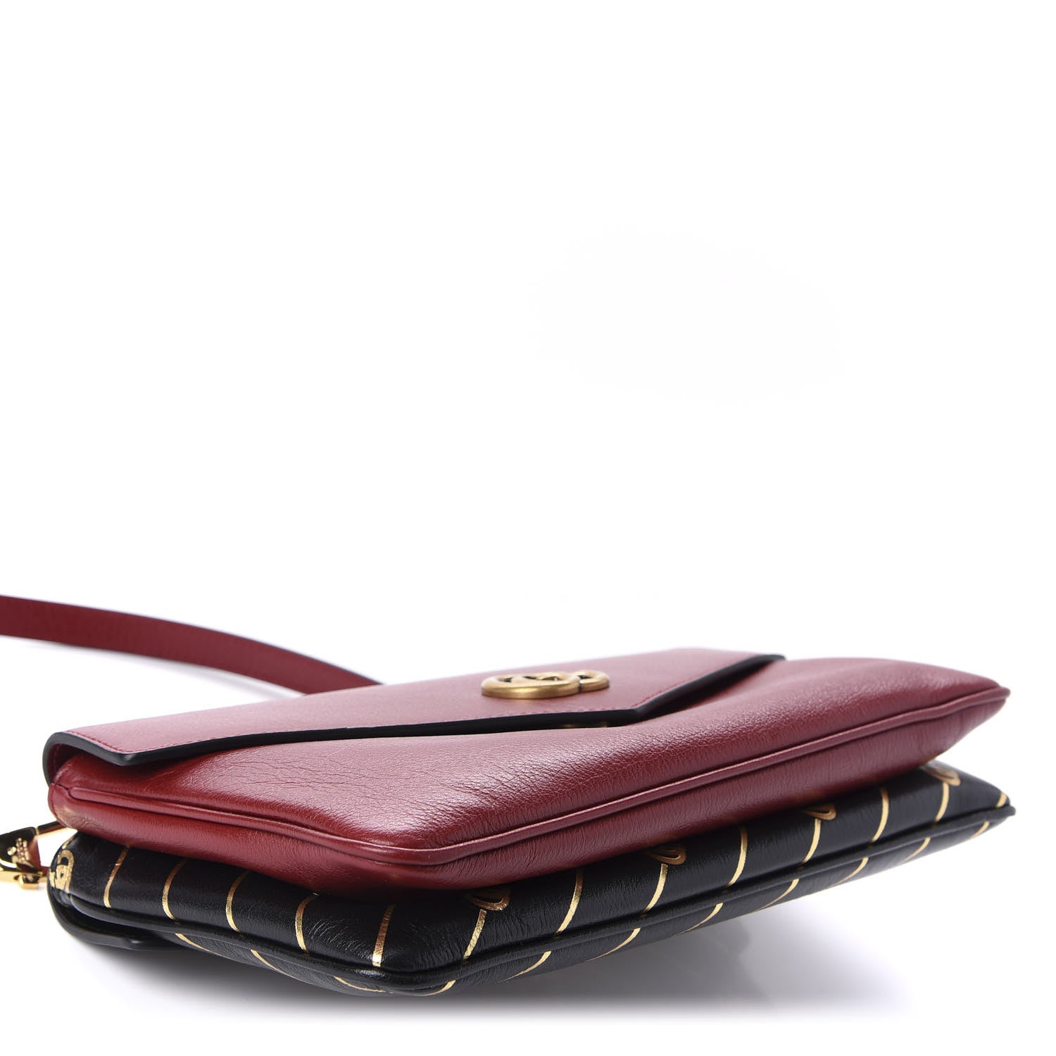 Gucci Calfskin Diagonal GG Medium Thiara Double Envelope Shoulder Bag Black Red 4 of 11