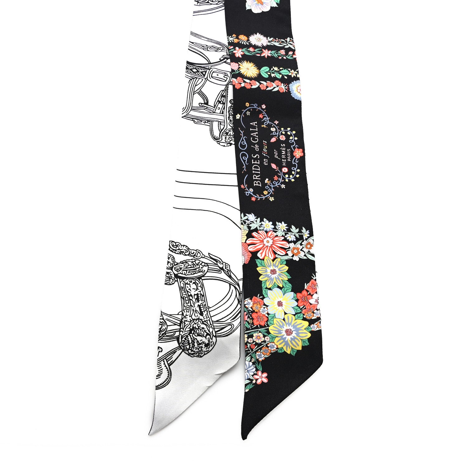 Hermes Silk Brides de Gala en Fleurs Twilly Black Multicolor White