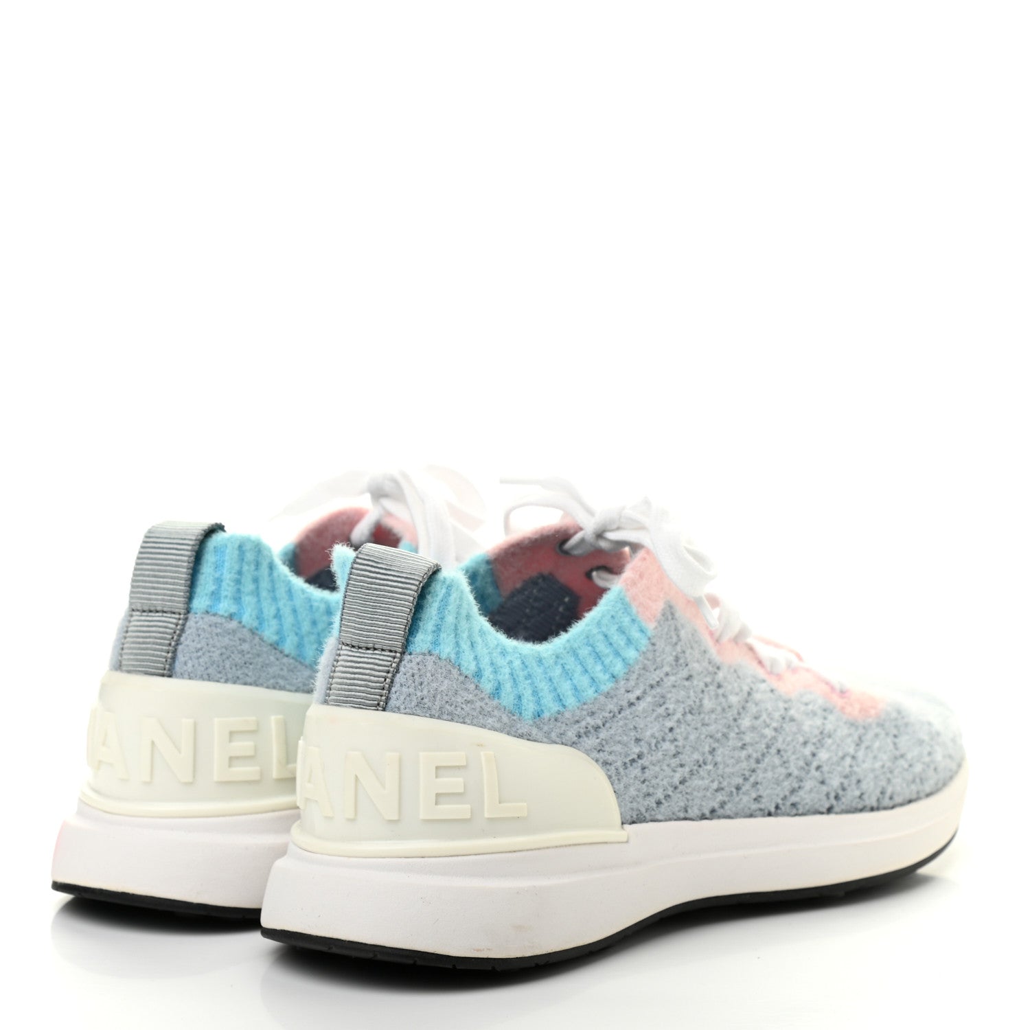 Chanel Mixed Fabrics Knit Sneakers 39 Grey Pink Blue 3 of 7