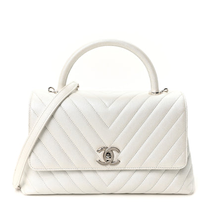 Chanel Iridescent Caviar Chevron Quilted Small Coco Handle Flap White 1 of 10