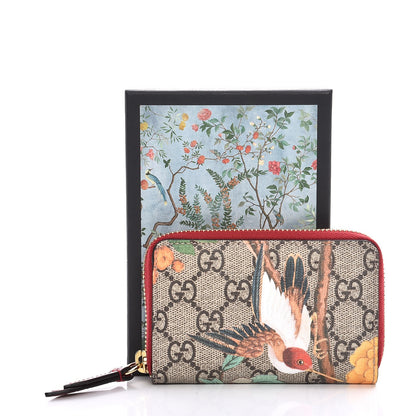 Gucci GG Supreme Monogram Tian Zip Around Card Case Wallet Beige Multicolor Red 7 of 7