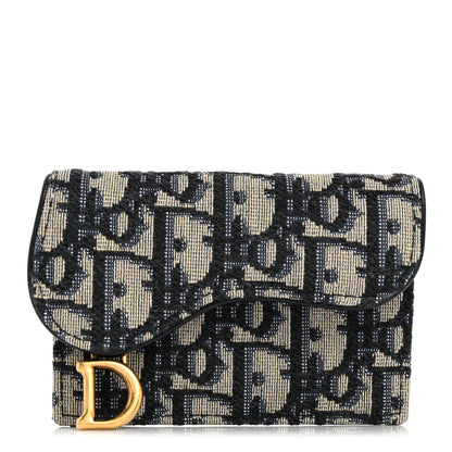 Christian Dior Oblique Saddle Card Holder Blue 1 of 8