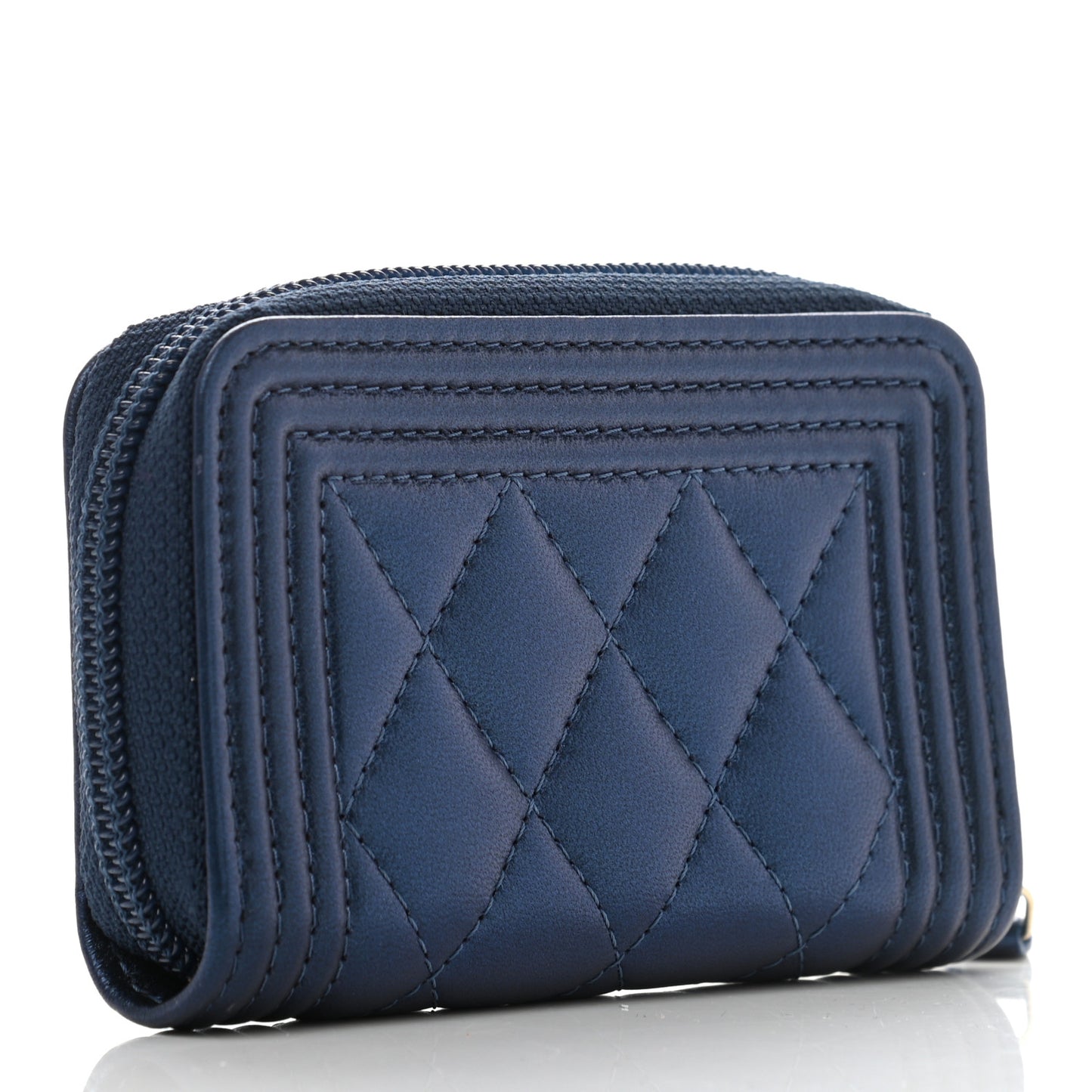 Metallic Lambskin Quilted Boy Zip Around Coin Purse Wallet Blue