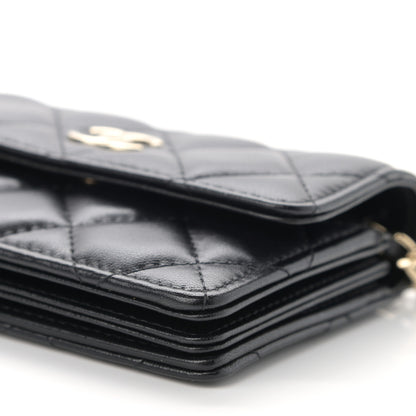 Chanel Lambskin Quilted Camellia Card Holder On Chain Black 11 of 13
