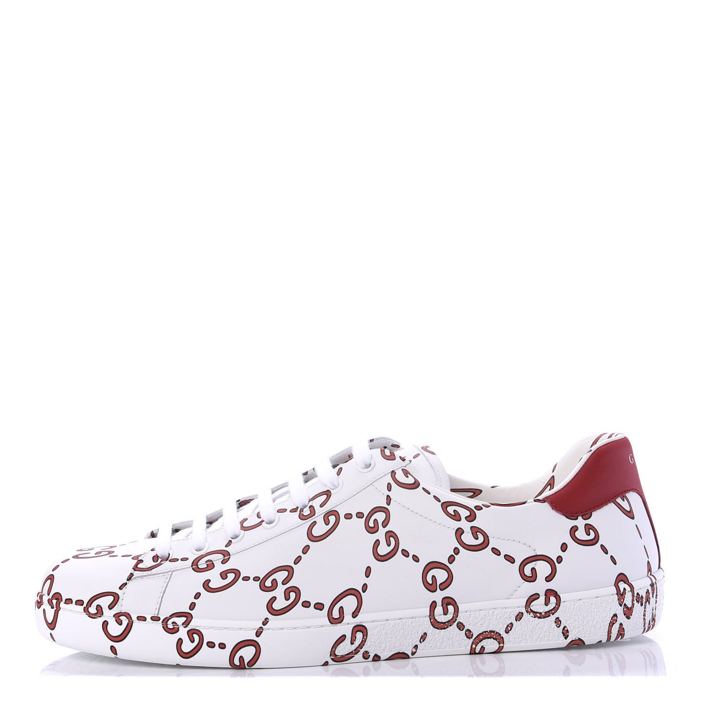 Calfskin GucciGhost Print Mens Ace Sneakers 13 White Hibiscus Red