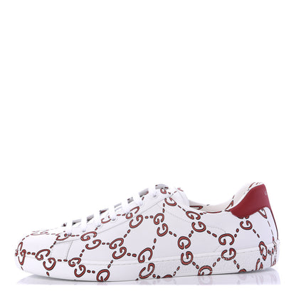 Gucci Calfskin GucciGhost Print Mens Ace Sneakers 13 White Hibiscus Red 1 of 10