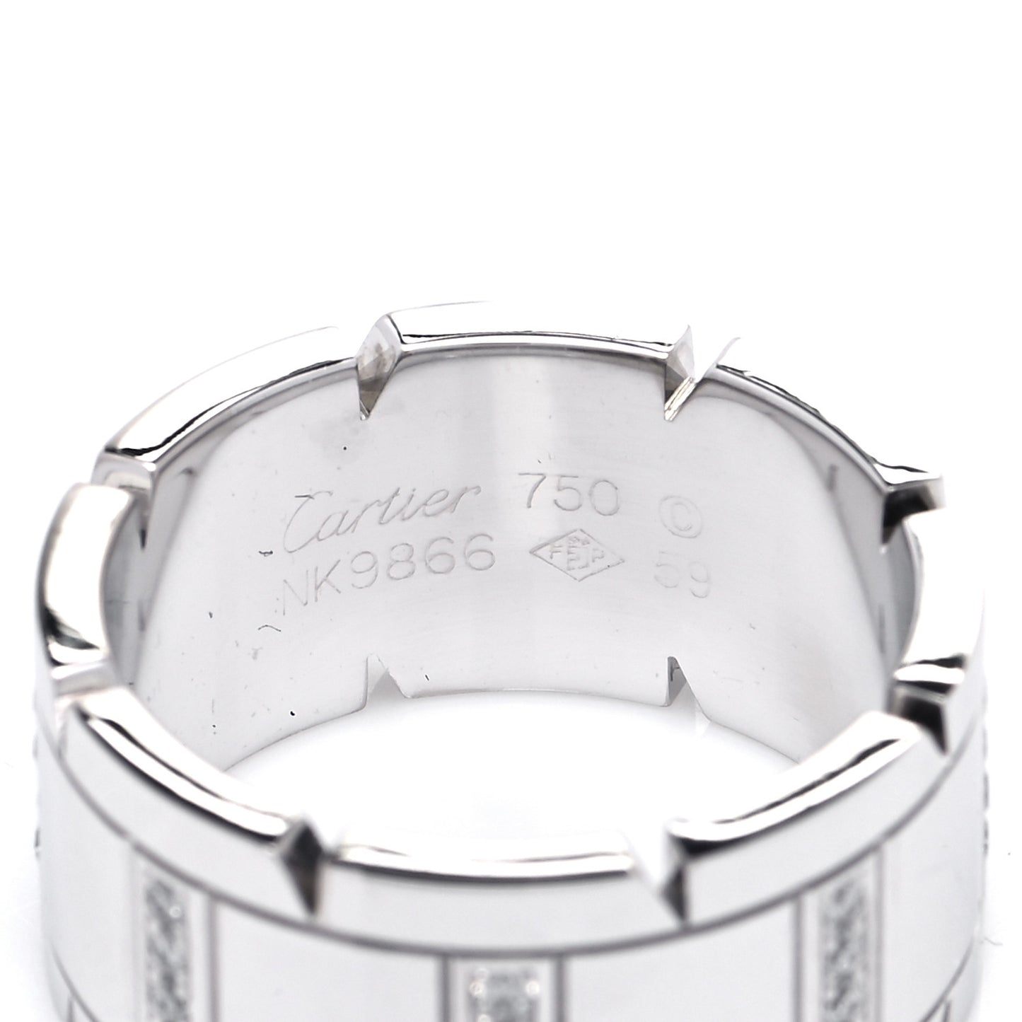 18K White Gold Diamond 11mm Tank Francaise Ring 59 8.75
