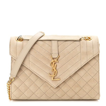 Saint Laurent Suede Mixed Matelasse Triquilt Medium Monogram Envelope Satchel Sea Salt 1 of 8