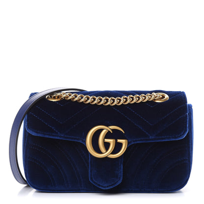 Gucci Velvet Matelasse Mini GG Marmont Shoulder Bag Cobalt Blue 1 of 8