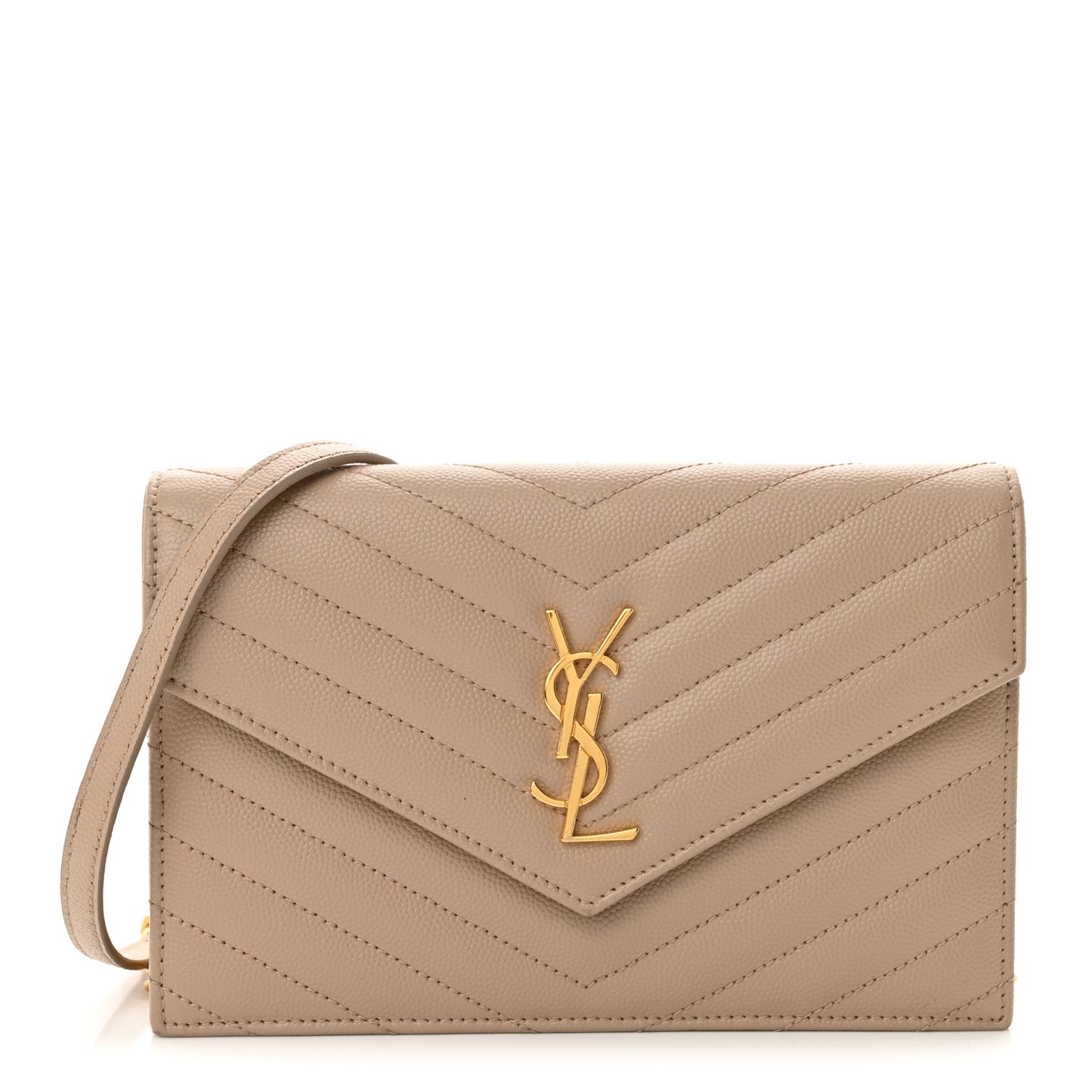 Grain De Poudre Matelasse Chevron Monogram Chain Wallet Nude Powder