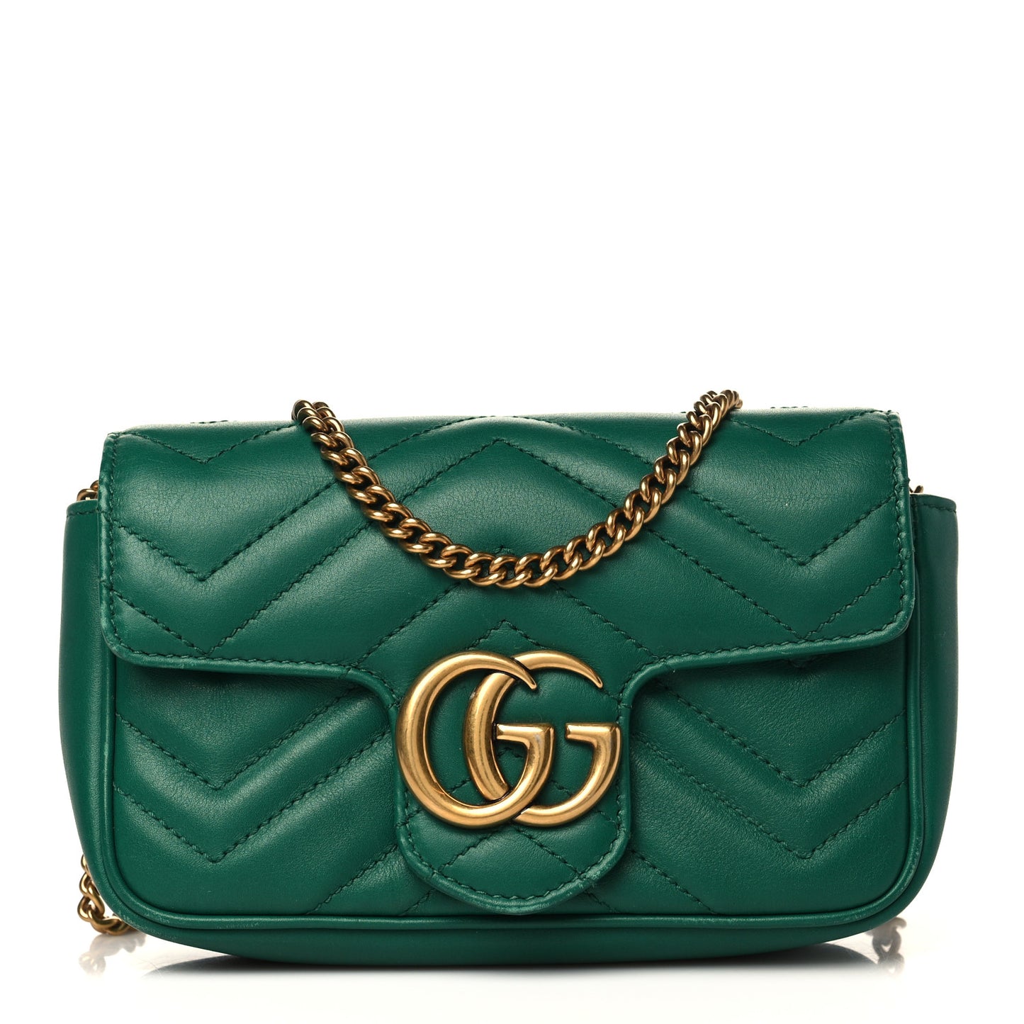 Calfskin Matelasse Super Mini GG Marmont Shoulder Bag Emerald Green