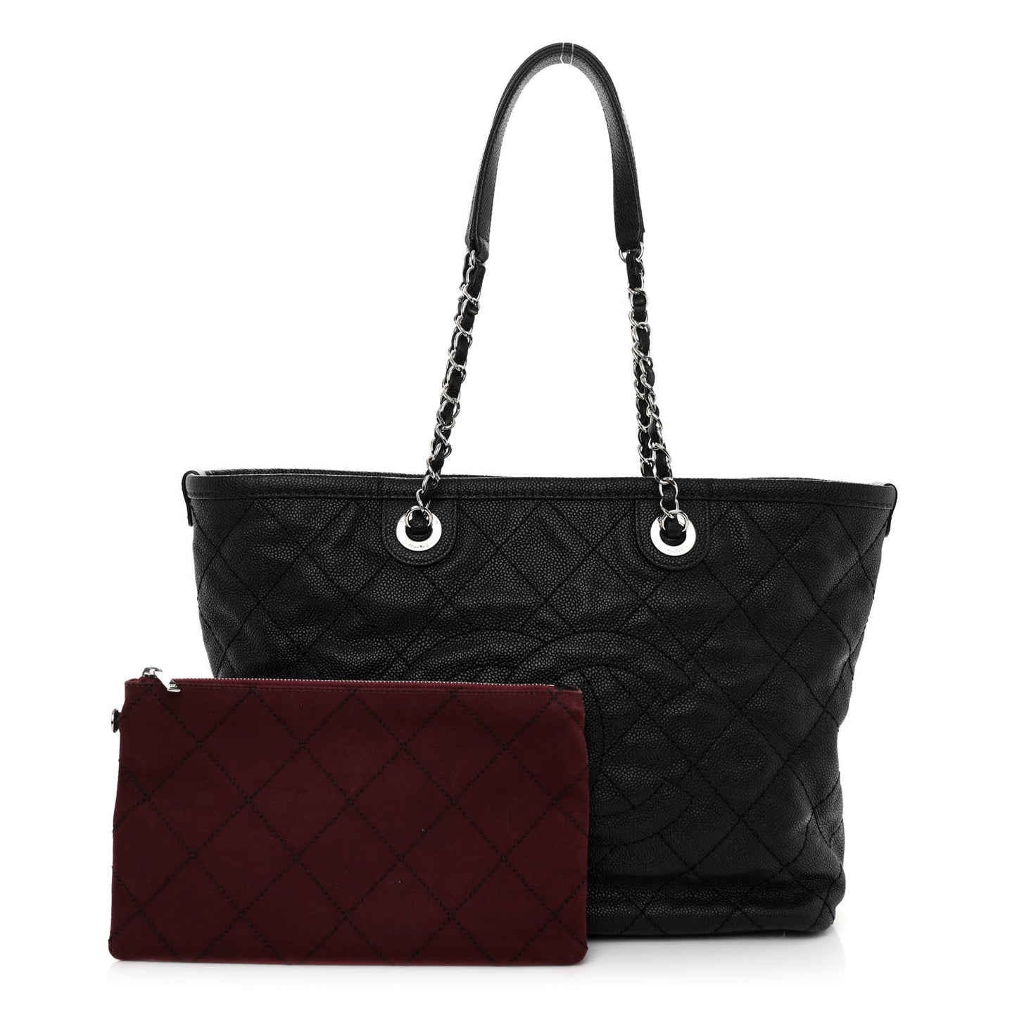 Grained Calfskin Quilted Small Daily Shopping Tote Black