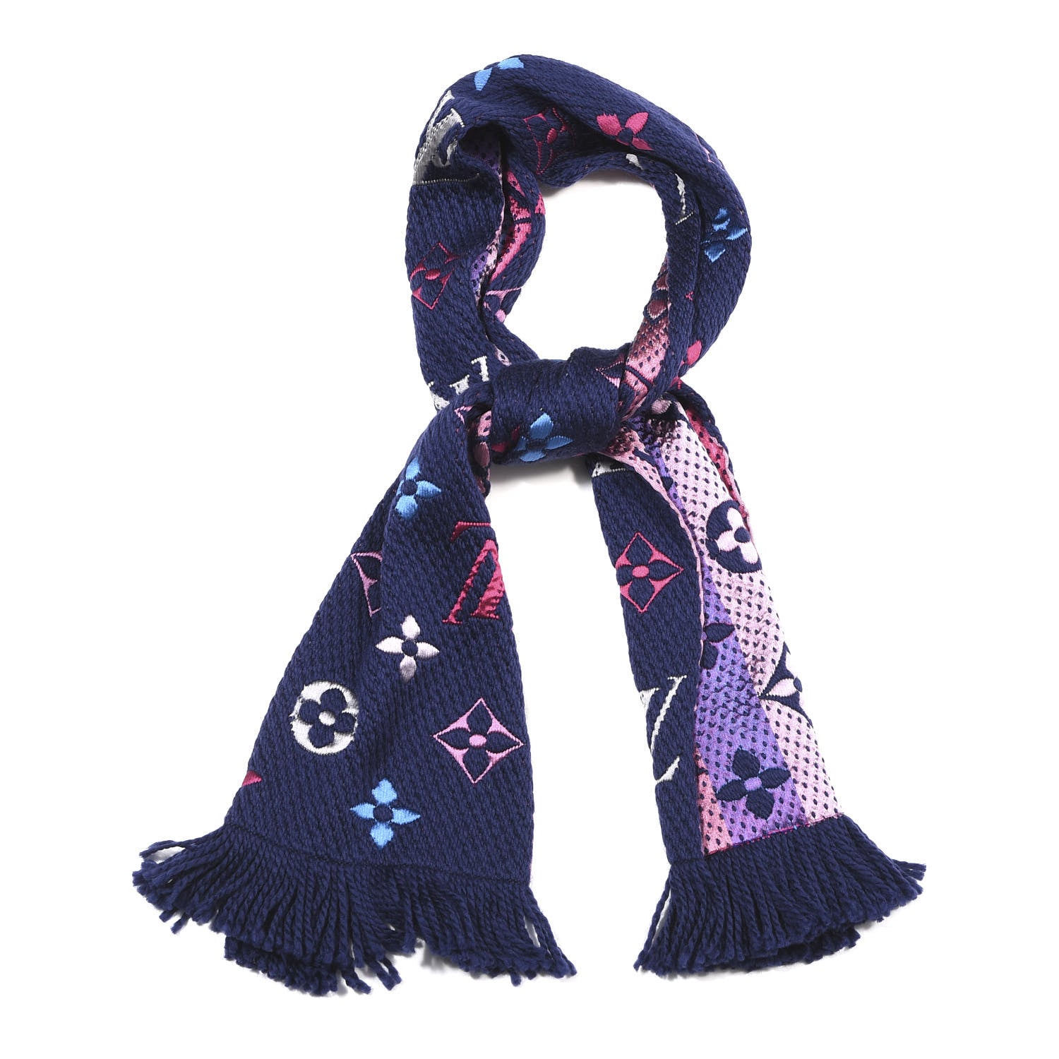 Louis Vuitton Wool Silk Rainbow Logomania Scarf Navy 1 of 3