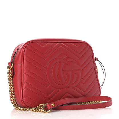 Gucci Calfskin Matelasse Medium GG Marmont Chain Shoulder Bag Hibiscus Red 3 of 9
