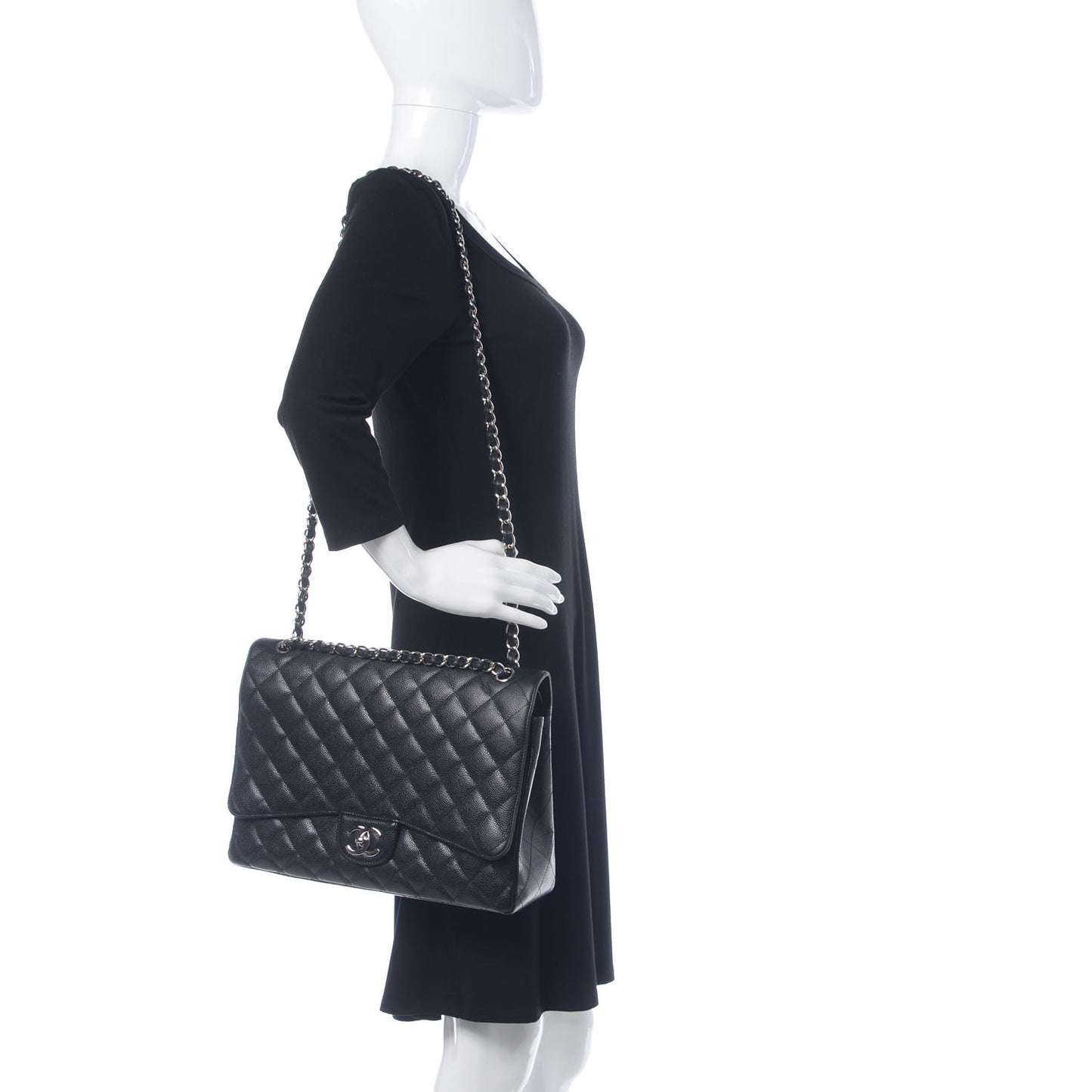 Caviar Quilted Maxi Double Flap Black