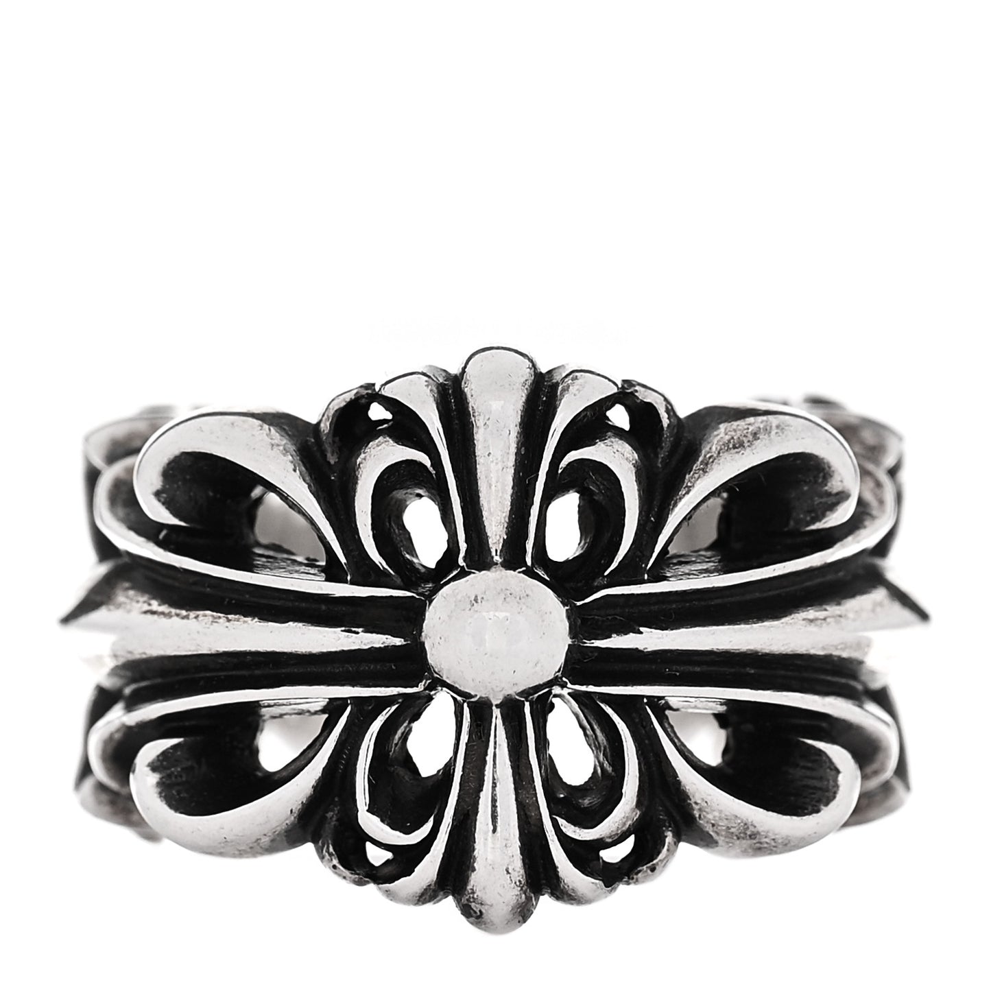 Sterling Silver Double Floral Cross Ring 53 6.5
