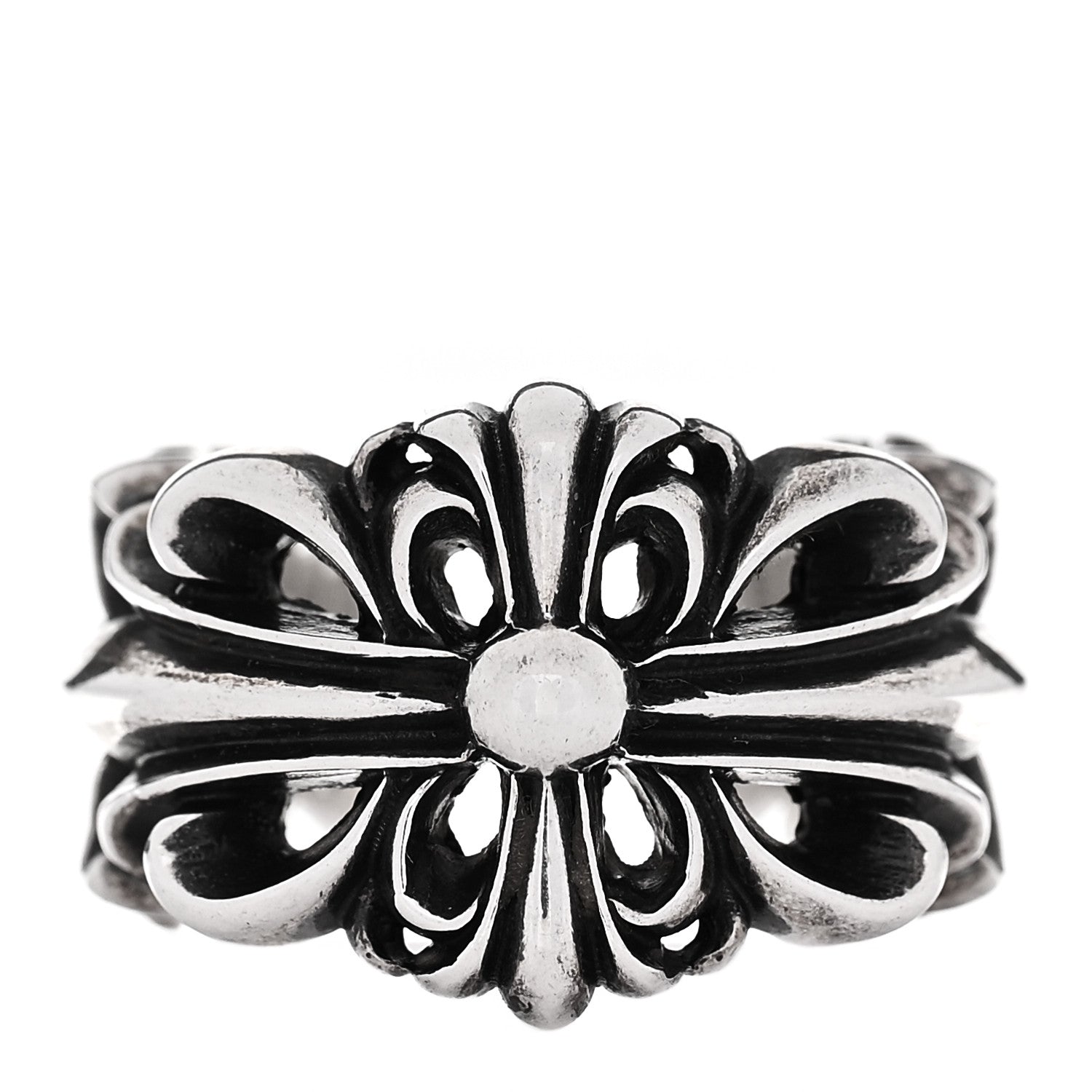 Chrome Hearts Sterling Silver Double Floral Cross Ring 53 6.5 1 of 6