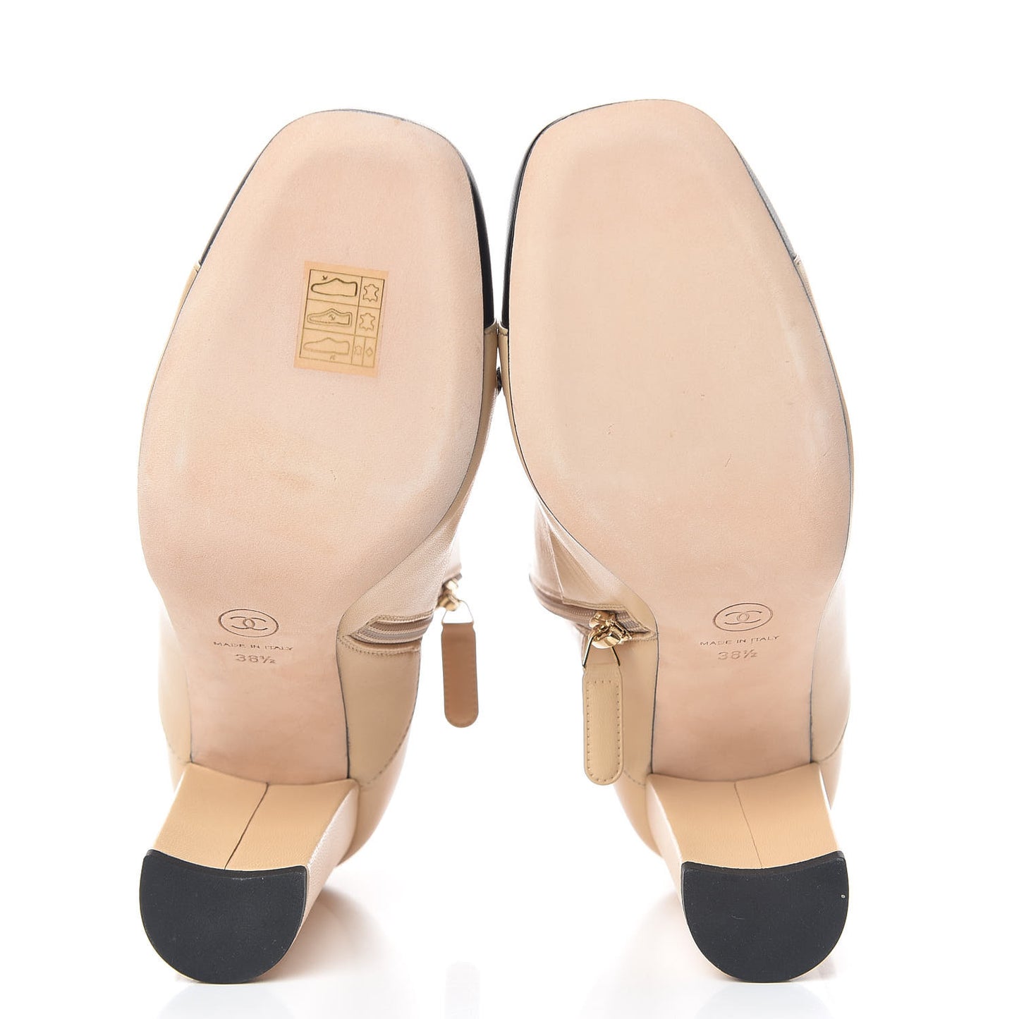 Lambskin CC Chain Cap Toe Short Boots 38.5 Beige Black