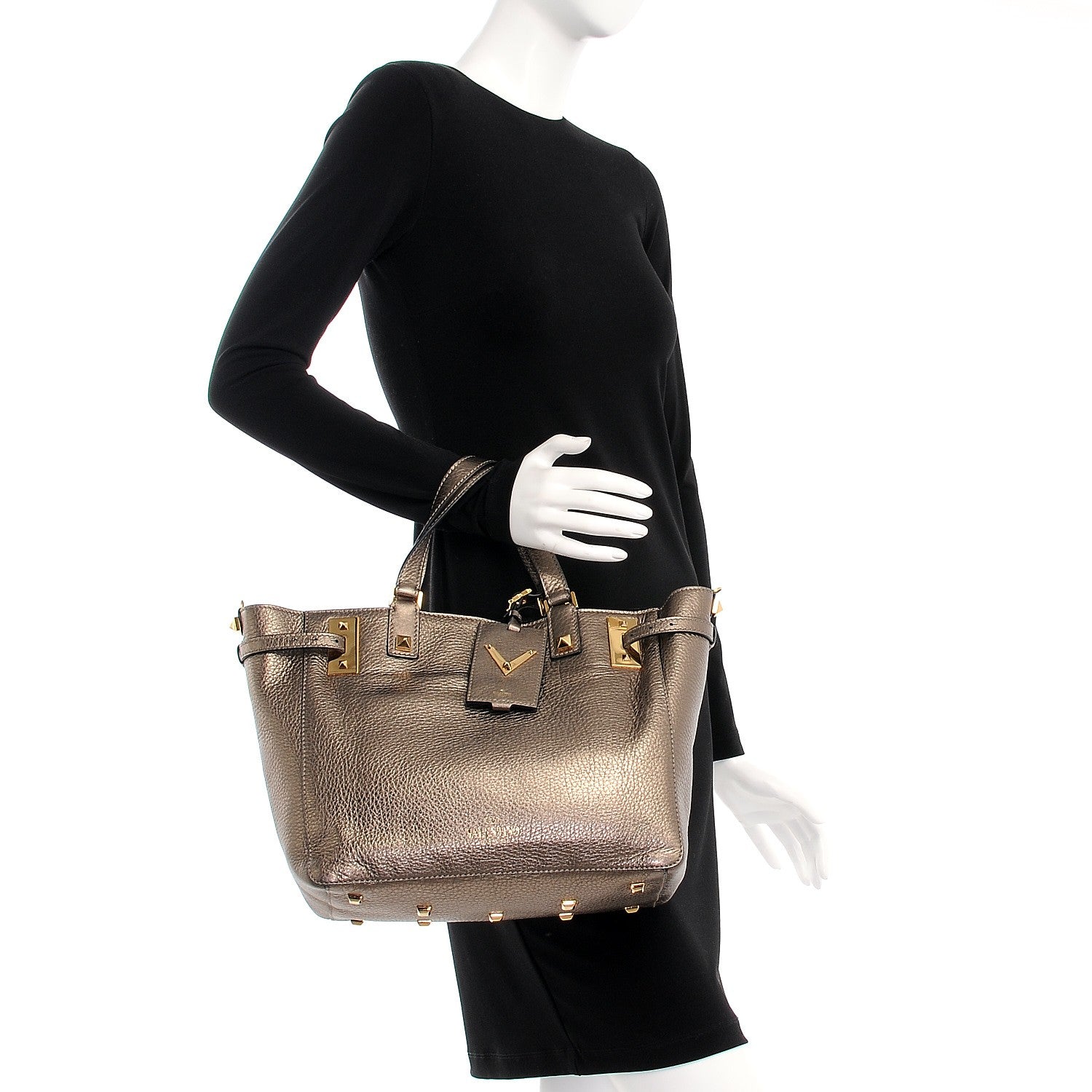 Valentino Garavani Metallic Grained Calfskin My Rockstud Soft Tote Sasso 4 of 14