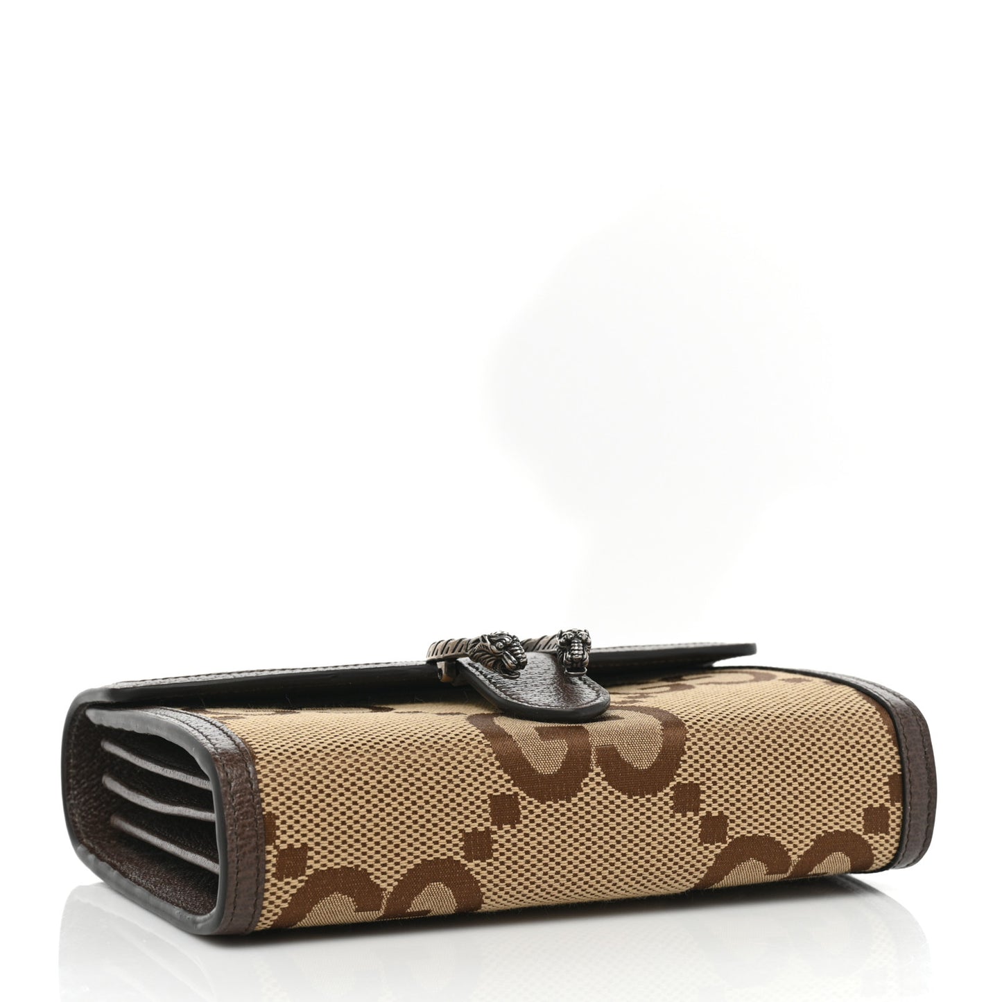 Monogram Jumbo GG Textured Dollar Calfskin Mini Dionysus Chain Wallet Camel Ebony New Acero