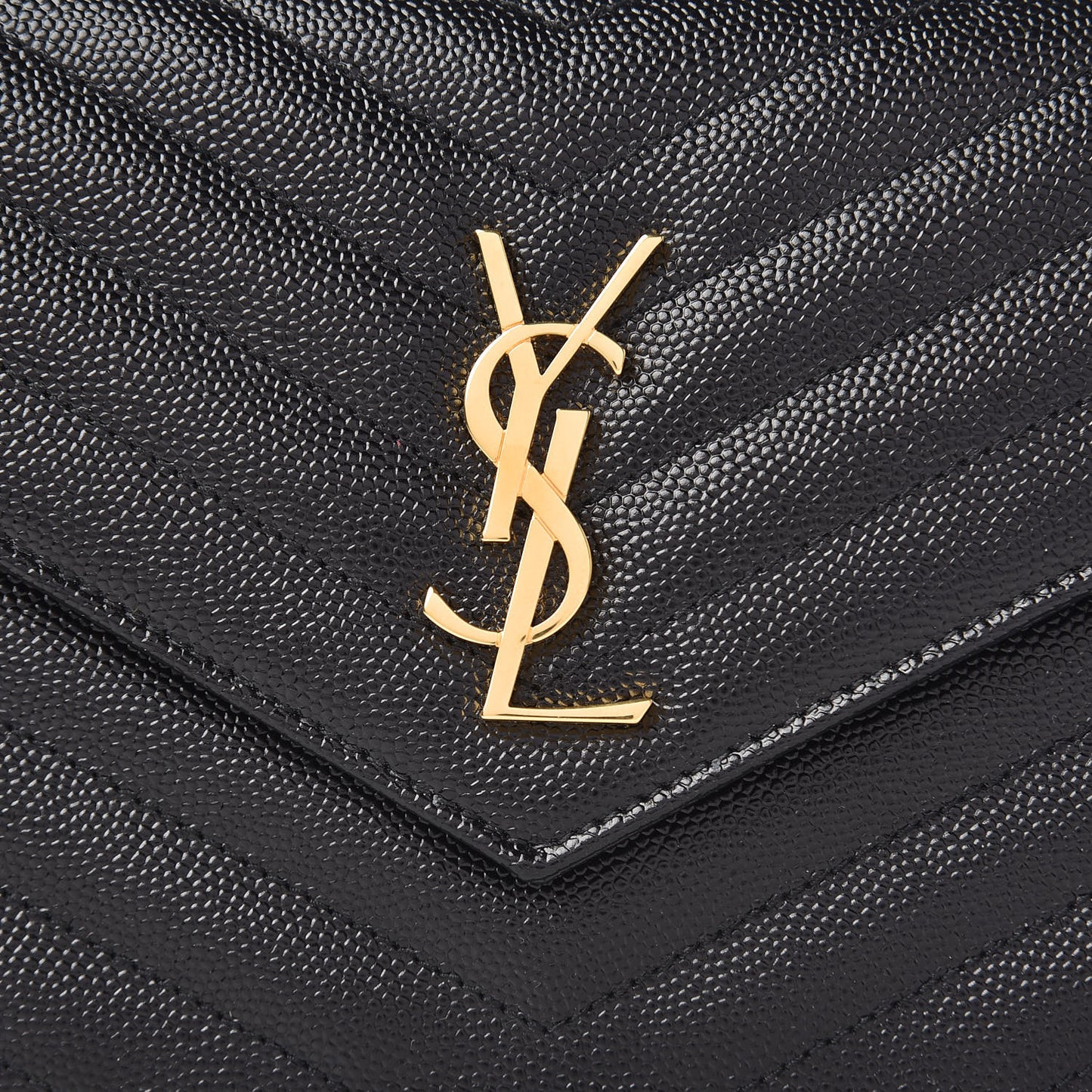 Grain De Poudre Matelasse Chevron Monogram Envelope Chain Wallet Black