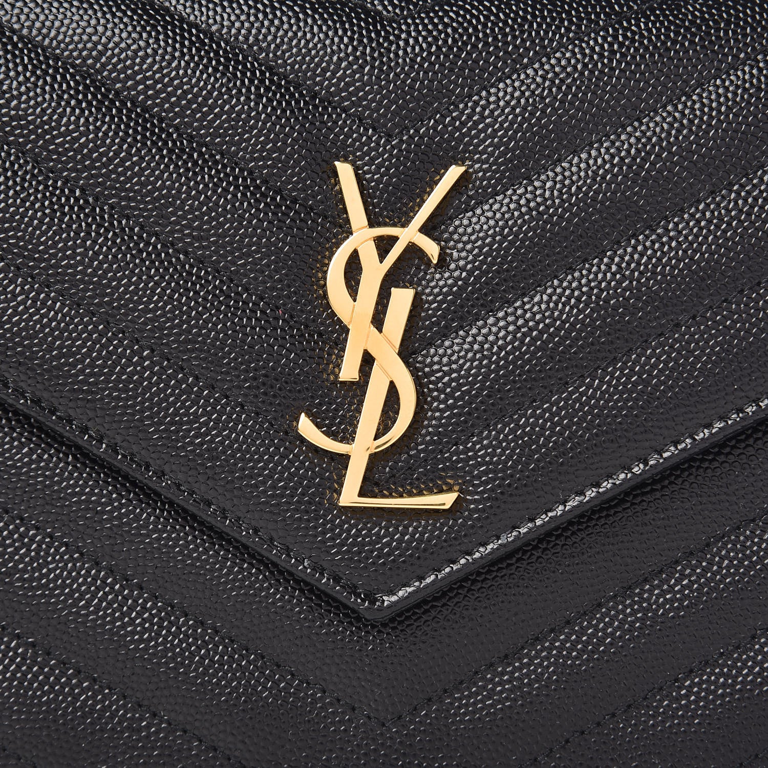 Saint Laurent Grain De Poudre Matelasse Chevron Monogram Envelope Chain Wallet Black 9 of 11