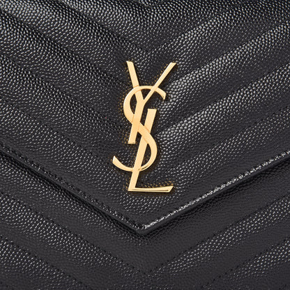 Saint Laurent Grain De Poudre Matelasse Chevron Monogram Envelope Chain Wallet Black 9 of 11