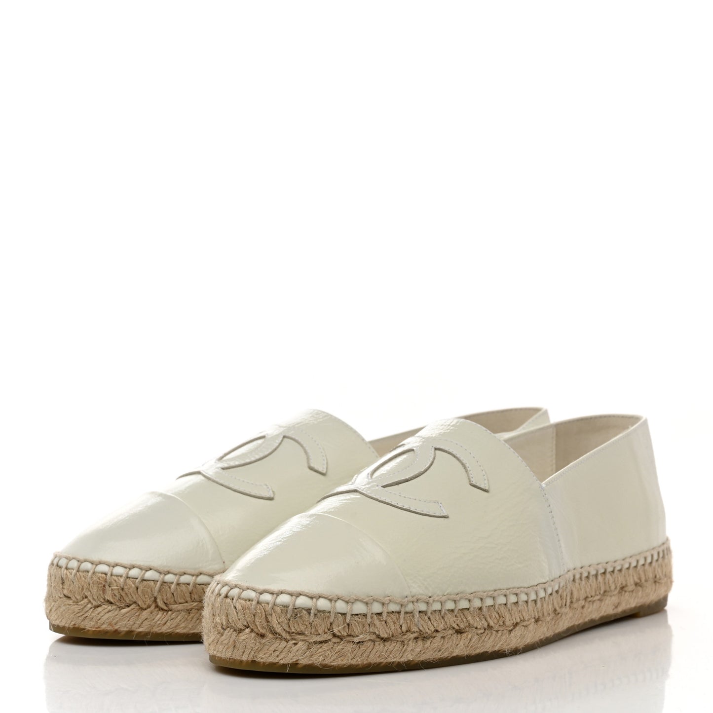 Distressed Patent CC Espadrilles 40 White