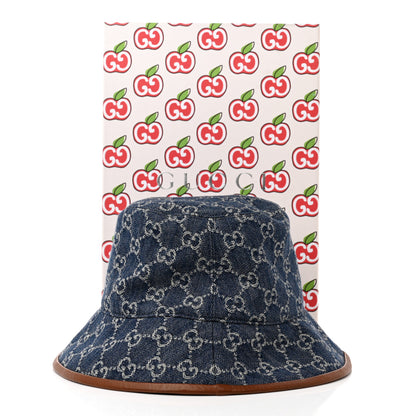 Gucci Washed Jacquard Denim Nappa GG Monogram Oscar Bucket Hat M Denim Cuir 9 of 9