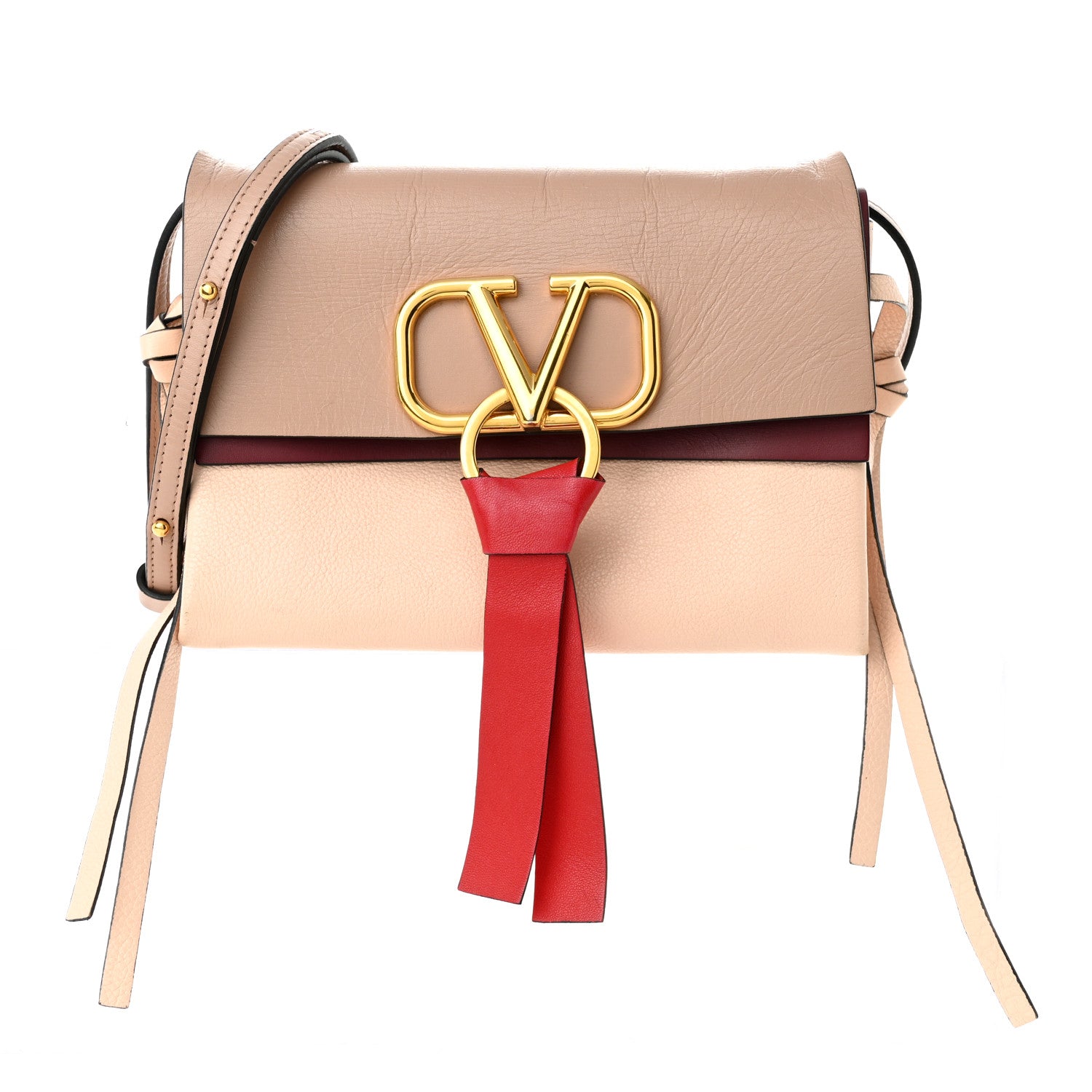 Valentino Garavani Smooth Calfskin Small VRing Crossbody Bag Rose Cannelle Light Ivory Cerise 1 of 11
