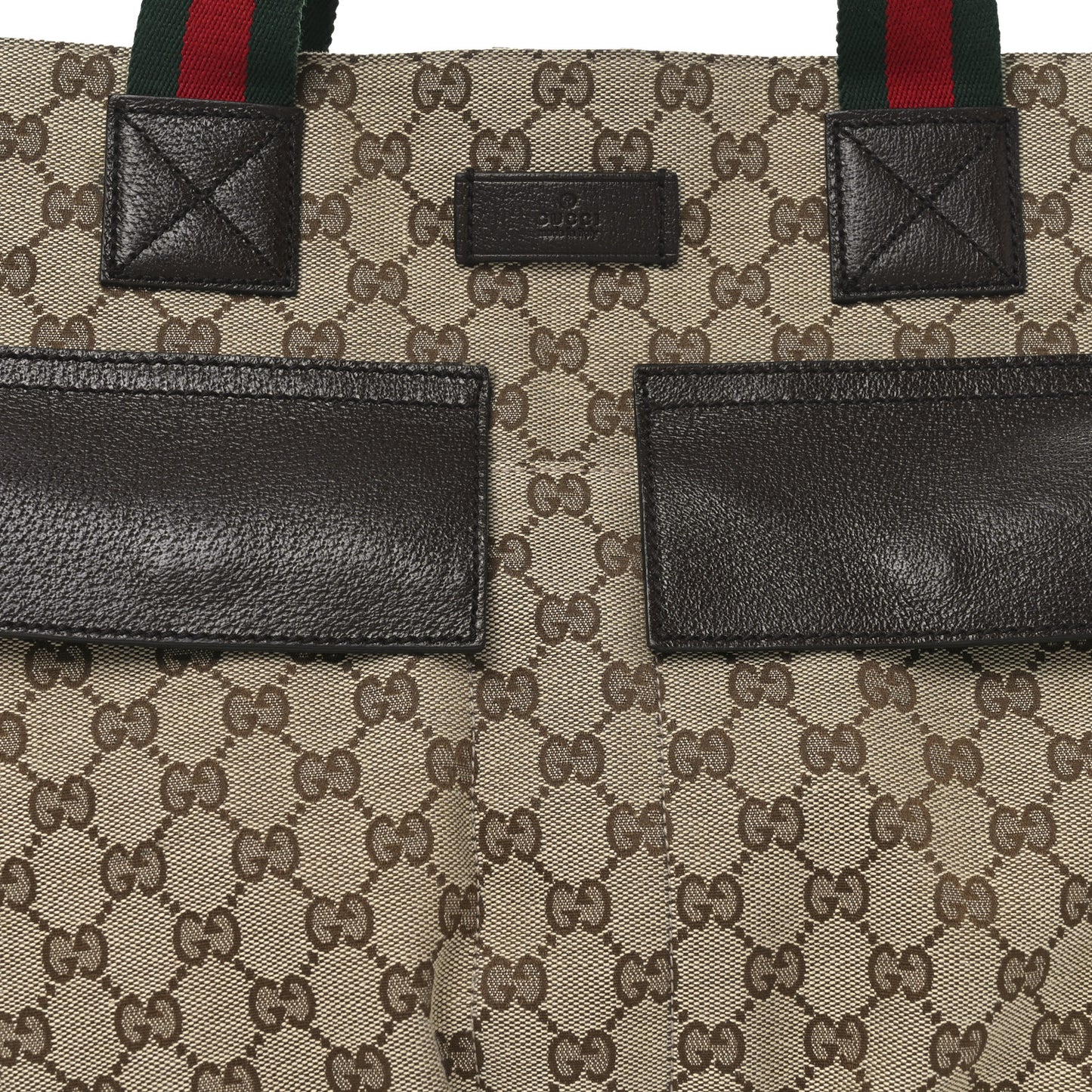 GG Monogram Medium Web Handle Double Pocket Tote Brown
