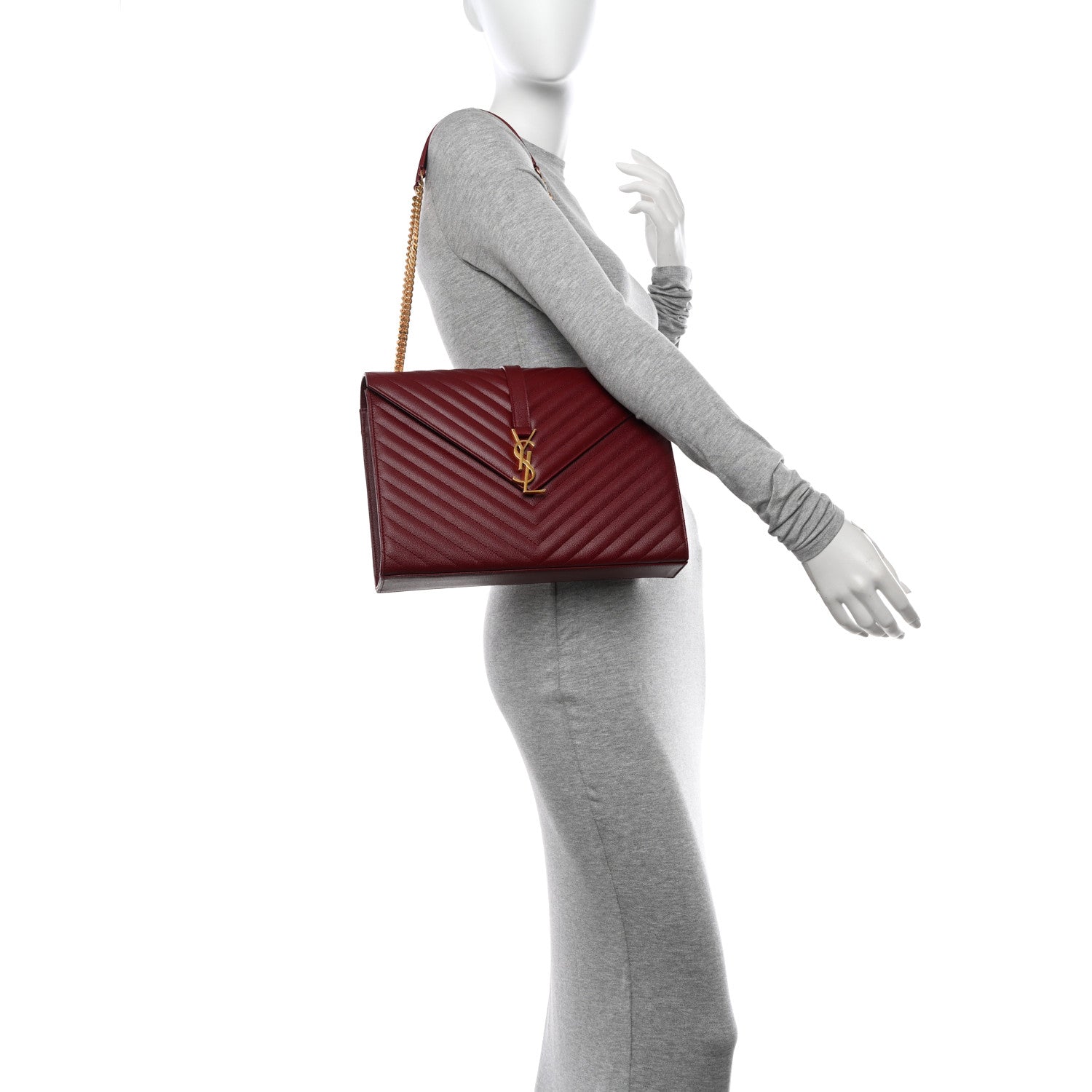 Saint Laurent Grain De Poudre Matelasse Chevron Large Monogram Satchel Oxblood 3 of 10
