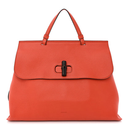 Gucci Cellarius Calfskin Large Bamboo Daily Top Handle Bag New Dark Orange 1 of 11