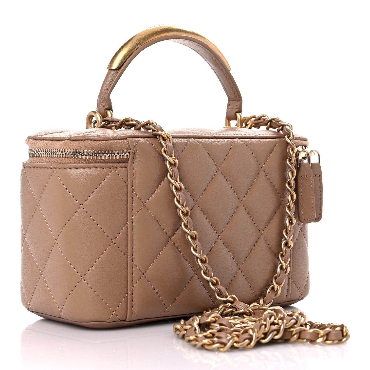 Chanel Lambskin Quilted Metal Small Top Handle Vanity Case With Chain Beige 3 of 10