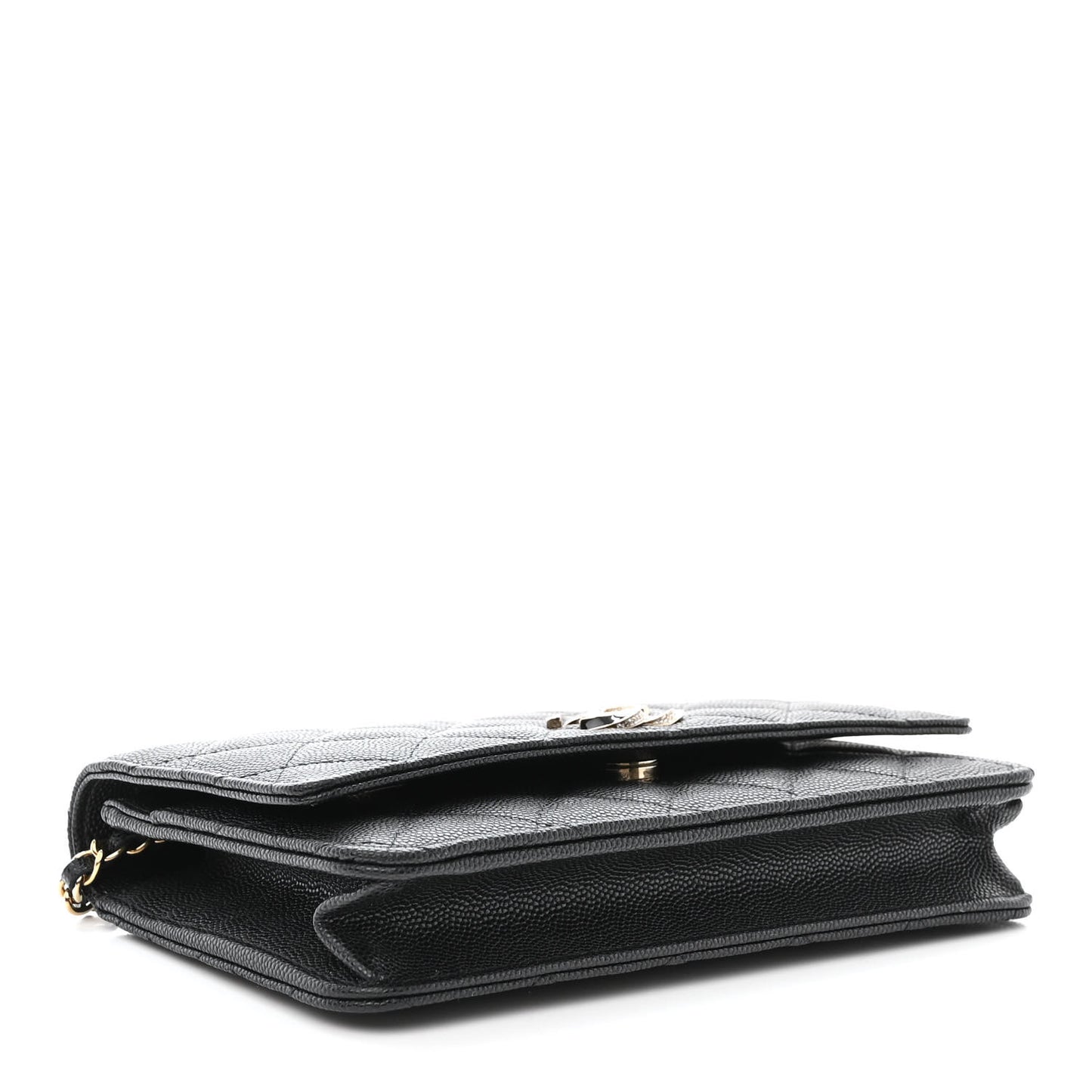 Caviar Quilted Crystal Enamel CC Wallet On Chain WOC Black