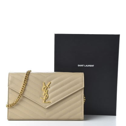 Saint Laurent Grain De Poudre Matelasse Chevron Monogram Chain Wallet Nude Powder 10 of 10