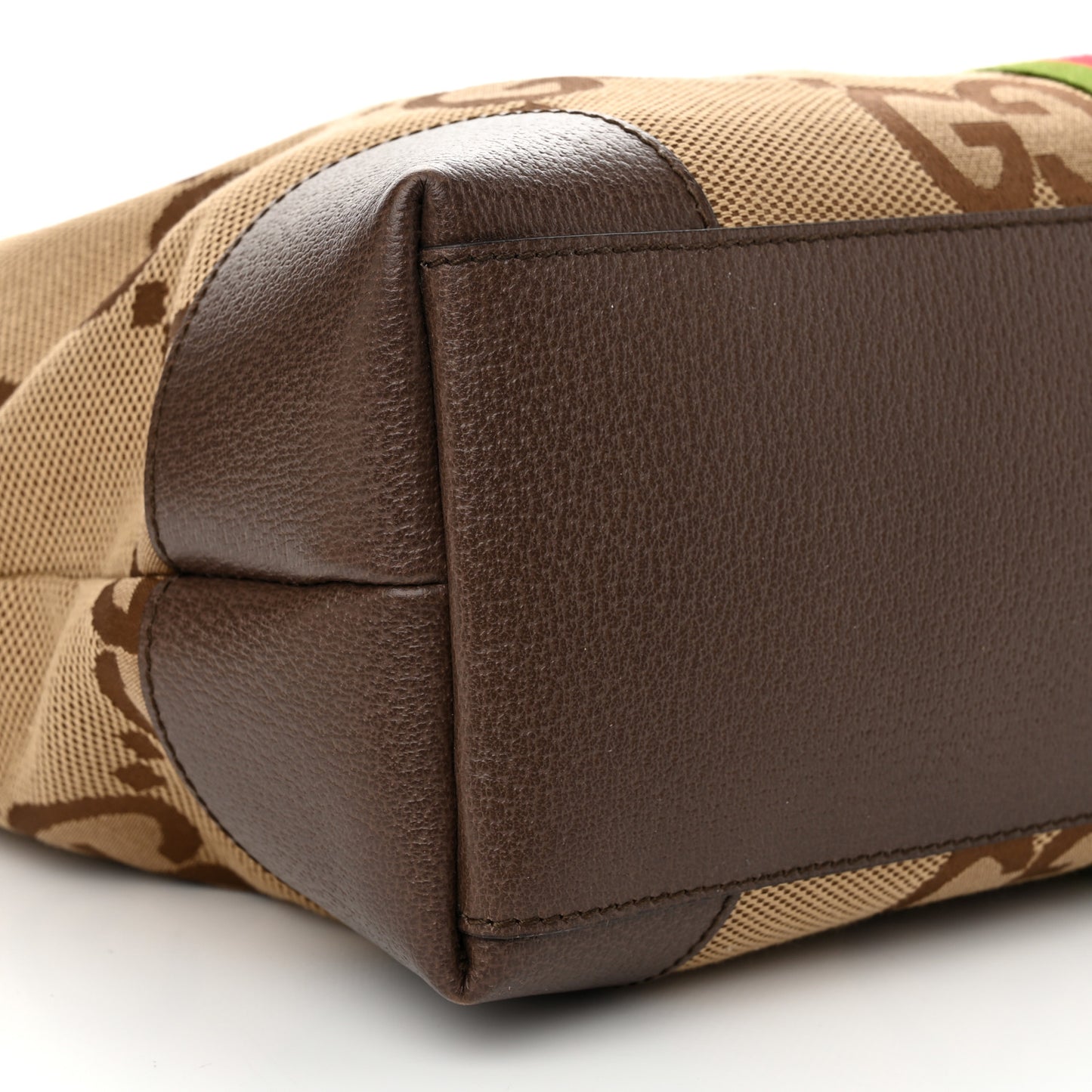 Monogram Jumbo GG Textured Dollar Calfskin Web Medium Ophidia Shopping Tote Camel Ebony