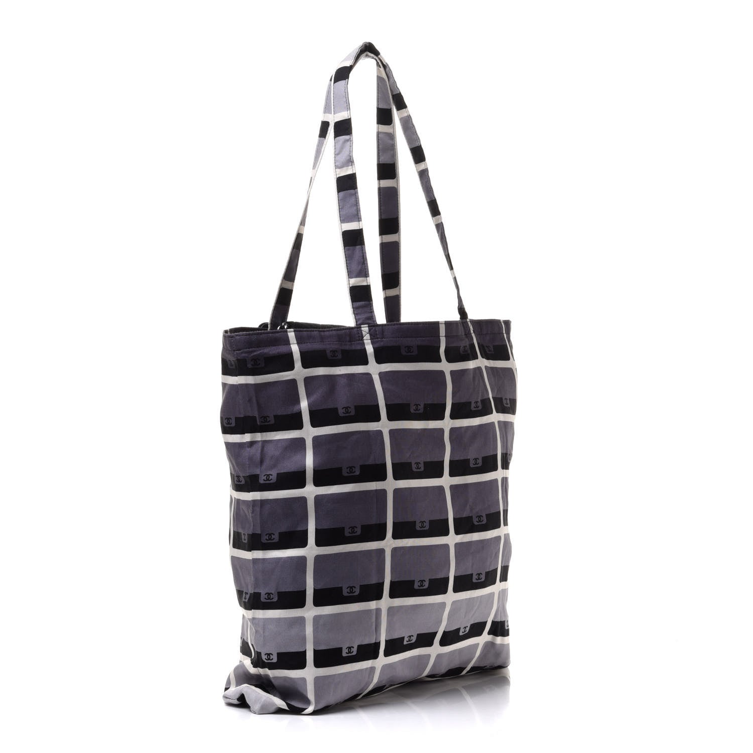 Chanel Jersey Fabric Quilted Foldable Tote With Chain Black Multicolor 4 of 13