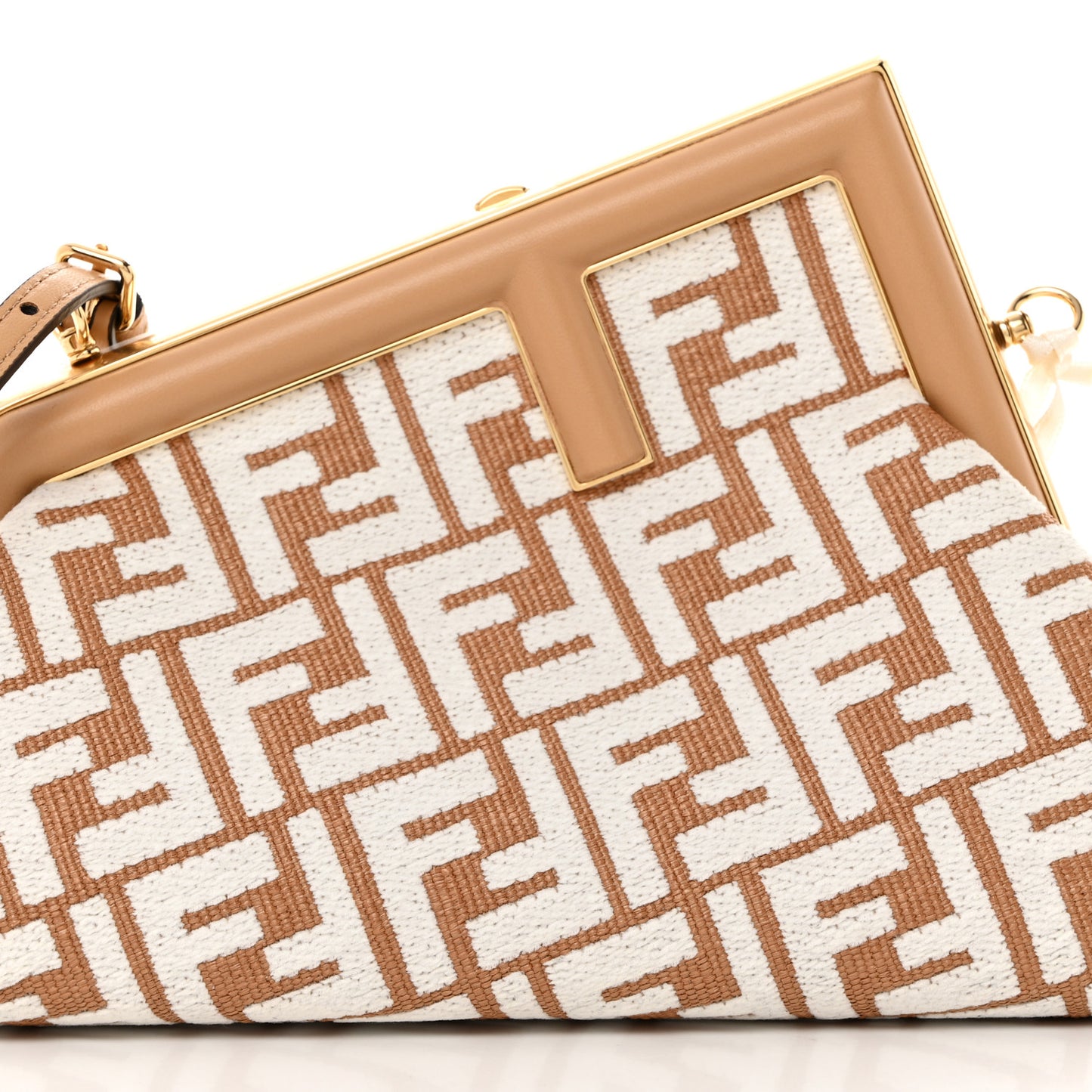 Raffia Chenille Shiny Nappa FF 1974 Small Fendi First Natural White Miele Scuro