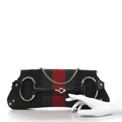 Gucci Monogram Web Horsebit Chain Clutch Black 2 of 11